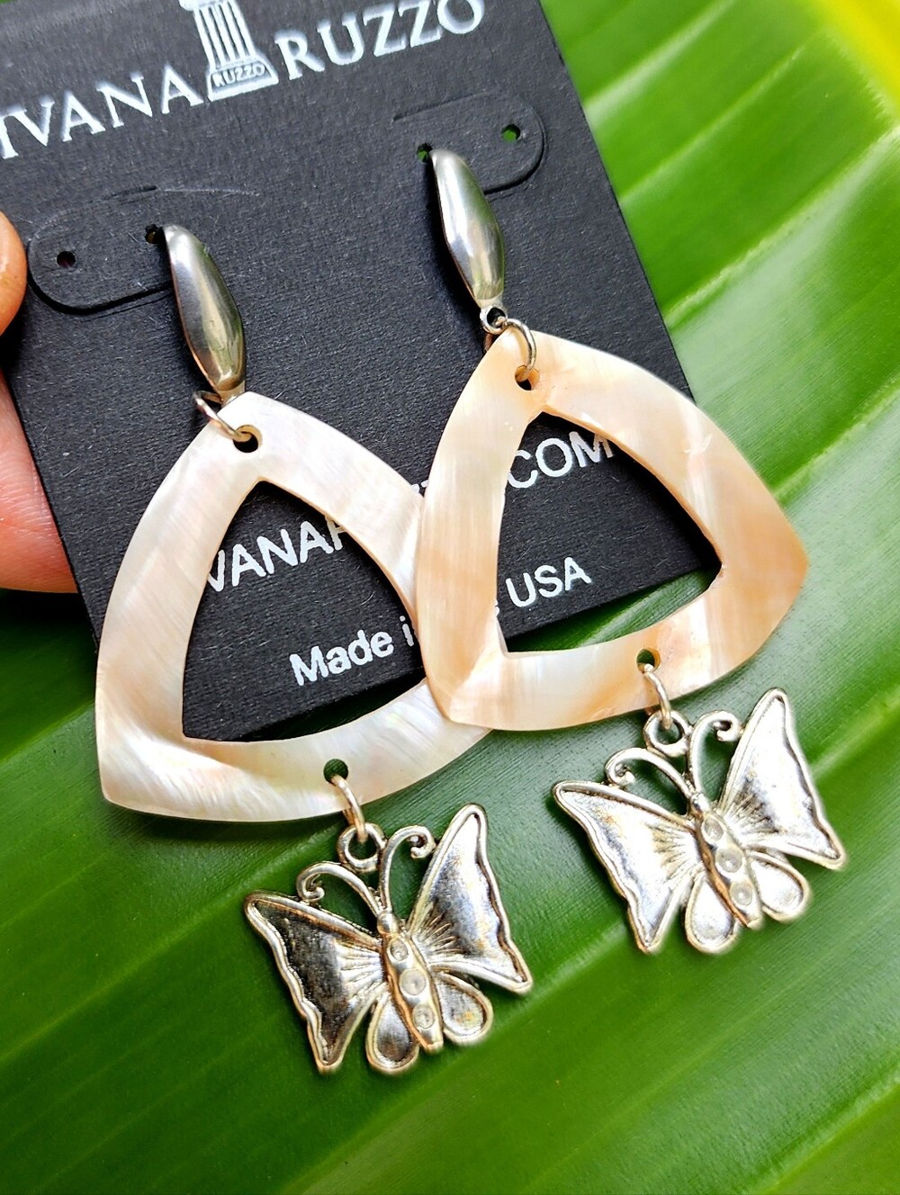Natural Mother of Pearl Stone Boho Butterfly Silver Earrings Designer jewelry - Picture 4 of 8